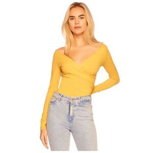 NEW Susana Monaco Sample Wrap Long Sleeve Dijon Ruched Top Small